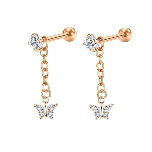 AMDXD Rose Gold 585 Ohrringe Damen Echt Schmuck, Kette Schmetterling Ohrhänger mit Moissanit, 14K Gold Moissanit Ohrringe Jugendstil von AMDXD
