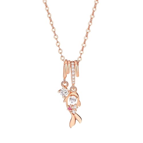 AMDXD Rosegold 18K Au750 Kette Damen Hochzeit, Fisch Anhänger Damenkette mit Moissanit Tropfenschliff Weiß, Echt Schmuck Halskette Frauen 750 Gold, 40+5CM von AMDXD