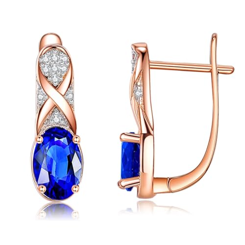 AMDXD Rosegold Au375 9 Karat Frauen Ohrringe Echt Gold Schmuck, "8" Creolen mit Labor Erstellt Saphir Dunkelblau, 375 Gold Labor Erstellt Diamant Schmuck Damen Ohrringe von AMDXD