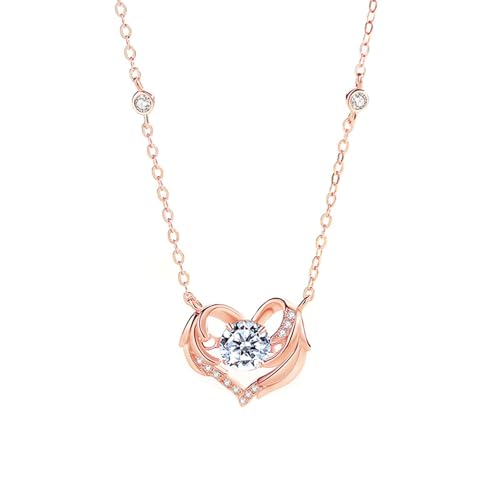 AMDXD Rosegold Au585 Damen Halsketten Modern, Engel Flügel Damenkette Anhänger mit Moissanit Rundschliff Weiß, Echtes Kette Frauen 14K Gold, 40+5CM AMDXD Rosegold Au585 Damen Halsketten Modern, Engel Flügel Damenkette Anhänger mit Moissanit Rundschliff Weiß, Echtes Kette Frauen 14K Gold, 40+5CM von AMDXD