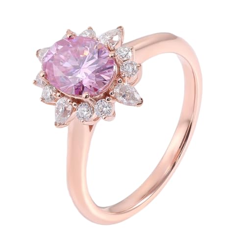 AMDXD Rotgold Au750 18 Karat Ringe, Blumen Trauringe mit Moissanit 2ct Rosa Oval Form, Damen Freundschaftsringe Hochzeitsring 18K Rosegold Echte Goldschmuck von AMDXD