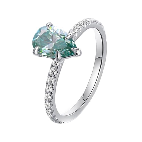 AMDXD S925 Silber Ringe, Klassiker Bohrer Reihe Stein Partnerringe mit Moissanit Blau Oval Form, Moissanit Verlobungsring Sterlingsilber Hochzeitsring Damen Echter Schmuck von AMDXD