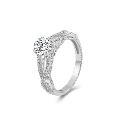 AMDXD S925 Sterling Silber Ringe, Klassiker Bohrer Reihe Stein Eheringe mit Moissanit 1ct I-J Oval Form, Moissanit Pärchen Ringe Sterlingsilber Hochzeitsring Damen Echt Gold von AMDXD