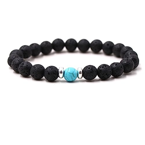 AMDXD SCHMUCK Armband Lavagestein für sie und ihn, Echten Natursteinen Surfer-Armband Pärchen 8mm, Handgemacht - 19CM - Schwarz von AMDXD