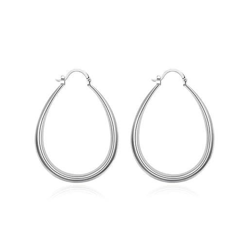 AMDXD Schmuck Damen Ohrringe 18K Weißgold Au750, Hoop Creole Creolen, Gold 750 Damenohrringe Echte Goldschmuck von AMDXD