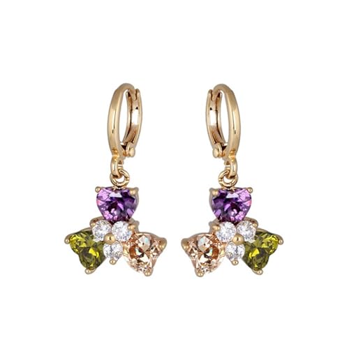 AMDXD Schmuck Damen Ohrringe 375 Gold, Hoop Creole Herz Klee Blumen Ohrhänger mit Amethyst Granat Citrin Bunt Herzschliff, 9K Gelbgold Moissanit Ohrringe Jugendstil Echt Gold Schmuck von AMDXD