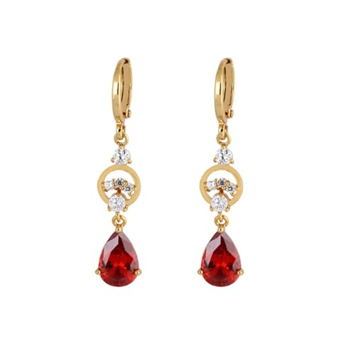 AMDXD Schmuck Damen Ohrringe 375 Gold, Hoop Creole Ohrhänger mit Labor Erstellt Rubin Rot Tropfenschliff, 9K Gelbgold Moissanit Ohrringe Boho Echter Schmuck von AMDXD