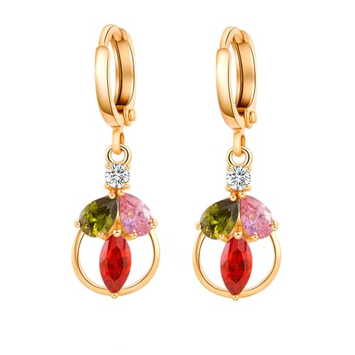 AMDXD Schmuck Damen Ohrringe 9K Gold 375, Klassiker Ohrhänger mit Rubin Granat Rosa Kristall Bunt Tropfenschliff, Gelbgold Au375 Moissanit Ohrstecker Echt Schmuck von AMDXD