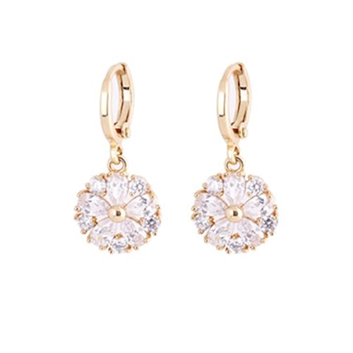 AMDXD Schmuck Damen Ohrringe Gelbgold 750 18 Karat, Hoop Creole Blumen Ohrhänger mit Moissanit Tropfenschliff, 18K Gold Ohrstecker Mädchen Echt Gold Schmuck von AMDXD