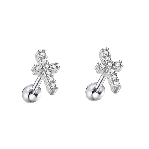 AMDXD Schmuck Damen Ohrringe Weißgold 750 18 Karat, Kreuz Ohrstecker mit Moissanit, 18K Gold Ohrstecker Damen Vintage Echt Gold Schmuck von AMDXD