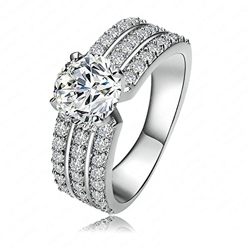 AMDXD Schmuck Damen Ringe Versilber Ring 3 Reihe Zirkonia mit Österreich Kristall Silber Ringe von AMDXD