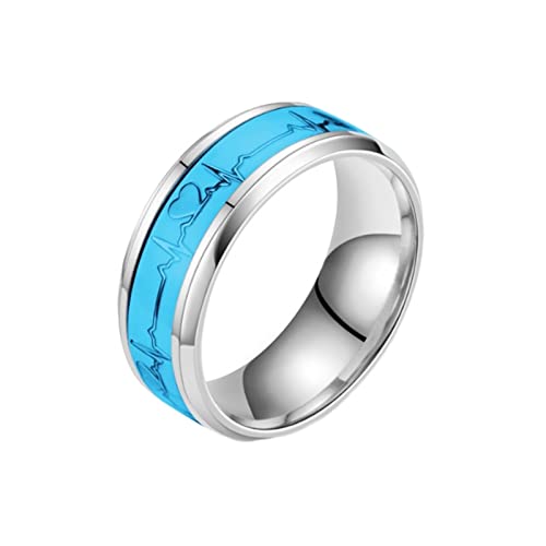 AMDXD Schmuck Ehering Verlobungsring Titanstahl, Nachtleuchtend Elektrokardiogramm Breit 8MM Hochzeitsband, Blau Eheringe Freundschaftsringe, Ringe Größe 57 (18.1) von AMDXD