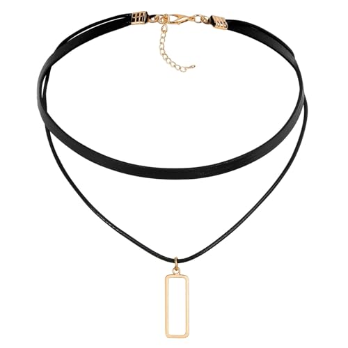 AMDXD Schmuck Punk, Hohl Rechteck Choker Halsband Halsreif Erstellbare Kragen Halskette Collier Kette, Gold Schwarz, 33.6CM von AMDXD