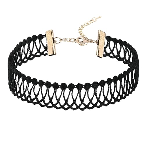 AMDXD Schmuck Punk, Masche Choker Halsband Halsreif Erstellbare Kragen Halskette Collier Kette, Gold Schwarz, 30+8.5CM von AMDXD