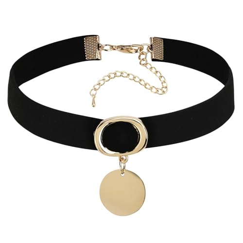 AMDXD Schmuck Punk, Rund Kreis Choker Halsband Samt Halsreif Erstellbare Kragen Halskette Collier Kette, Gold Schwarz, 31.8+8.3CM von AMDXD
