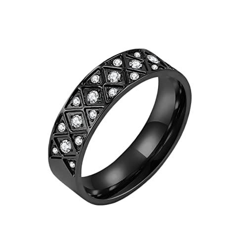 AMDXD Schmuck Verlobungsringe Titanstahl, Breit 6MM Geometrisch Rhombus Dreieck Zirkonia Trauringe mit Funkelndem Weiß Zirkonia, Schwarz Antragsring Freundschaftsringe, Ringe Größe 54 (17.2) von AMDXD