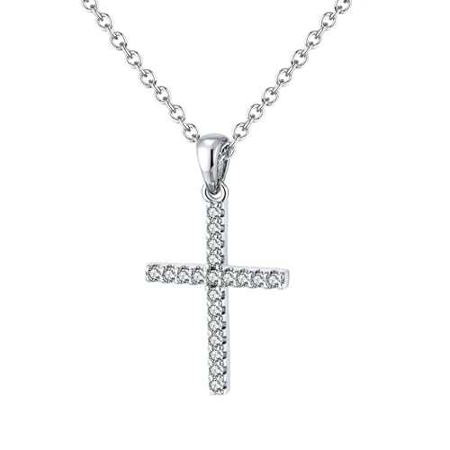 AMDXD Silberkette 925 Damen mit Anhänger, 925 Sterling Silber Halskette Anhänger Kreuz mit Zirkonia, Silber Frauen Halskette Geschenk mit Zirkonia, 45CM von AMDXD