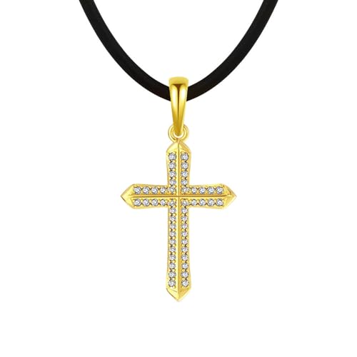 AMDXD Silberkette 925 Lang, 925er Silber Halskette Anhänger Zirkonia Kreuz, Gold Schwarz Ketten Herren Modeschmuck mit Zirkonia, 60CM von AMDXD