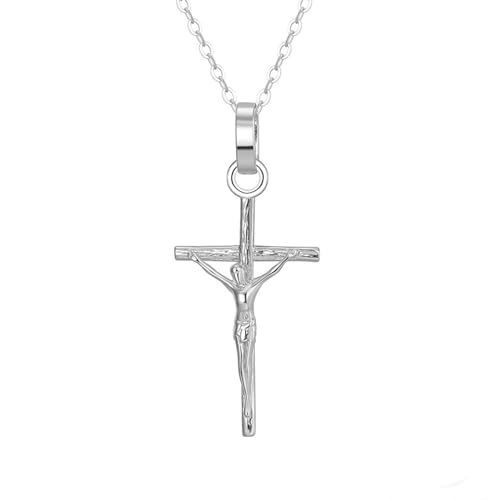 AMDXD Sterling Silber Kette 925, Silber S925 Anhänger Halskette Jesus Kreuz, Silber Kette Frau Geschenk, 45CM von AMDXD