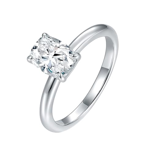 AMDXD Sterlingsilber S925 Ring, Solitärring Klassiker Verlobungsring mit Moissanit 2ct Oval Form, Damen Trauringe Sterling Silber Echt Gold von AMDXD