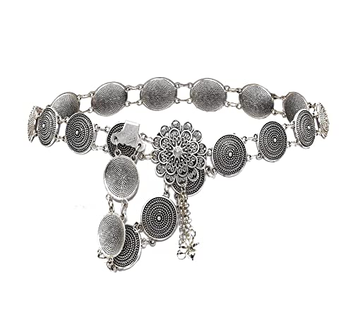 AMDXD Taillen Kettengürtel, Retro Blumen Boho Körperkette Silber Bikini-Kette Körperschmuck für Frauen und Mädchen, Länge 111CM von AMDXD
