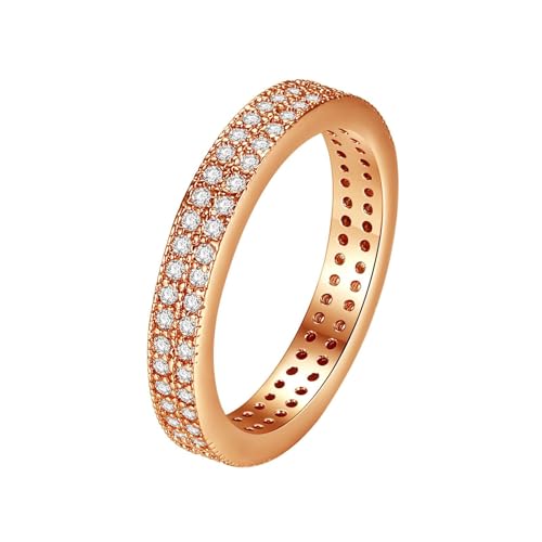 AMDXD Trauringe 14 Karat 585 Rose Gold, Zwei Reihen Freundschaftsringe mit Diamant, 14K Rosegold Bandringe Diamantring Echte Goldschmuck, Gr.65 (20.7) von AMDXD