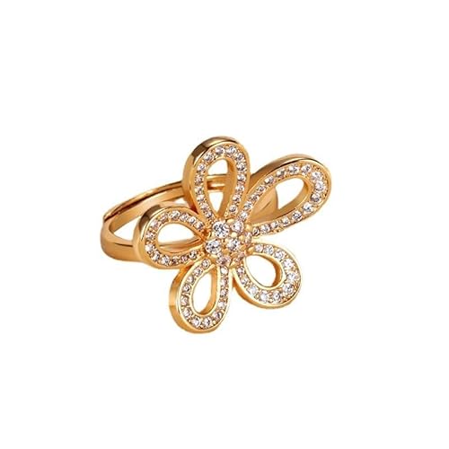 AMDXD Trauringe Gelbgold Au375, Hohl Blumen Freundschaftsringe mit Labor Erstellt Diamant, 9K Gold Verlobungsring Diamantring Echte Goldschmuck, Gr.65 (20.7) von AMDXD