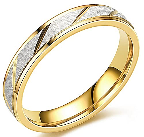 AMDXD Verlobung Ringe, Köper Muster Trauringe 4MM für Hochzeit, Poliert und Matt, Gold, Gr.60 (19.1), 1 Pc, Schmuck von AMDXD