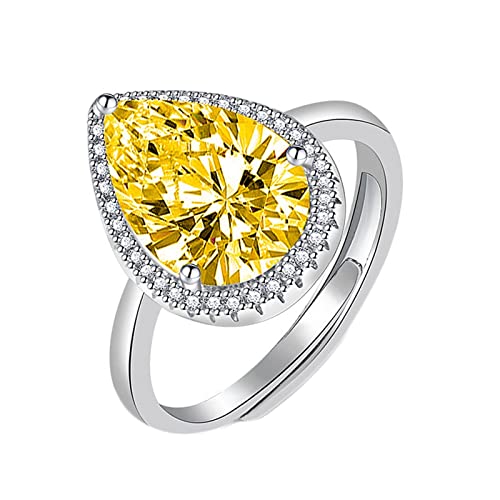 AMDXD Verlobungs Ringe Frauen, Tropfen Zirkonia Gelb Ehering Vintage Träne Design, Gelb Ring Einstellbare Größe von AMDXD