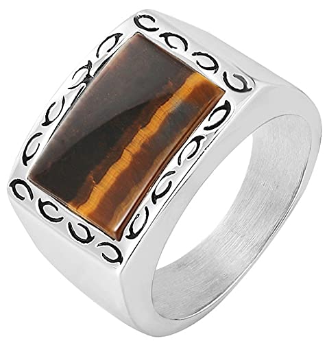 AMDXD Verlobungsring Paar, 15MM Männer Biker Band Ring Siegelring mit Stein, Als Verlobungsringe Trauung Ringe Freundschaftsringe Partnerringe, Braun, Gr.67 (21.3) von AMDXD