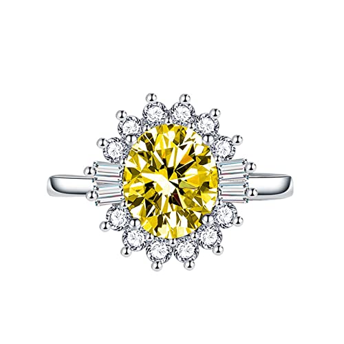 AMDXD Verlobungsringe, Oval Zirkonia Gelb Eheringe Blumen Design, Gelb Ring Einstellbare Größe von AMDXD