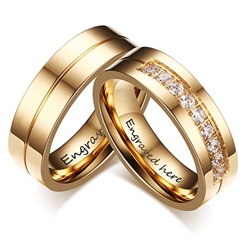 AMDXD Verlobungsringe 2Pcs Set, 6MM Partnerringe Für Sie und Ihn, 6MM Partnerringe Für Sie und IhnZirkonia Hochzeit Ring mit Gravur, Gold, Damen 57 (18.1) & Herren 57 (18.1) von AMDXD