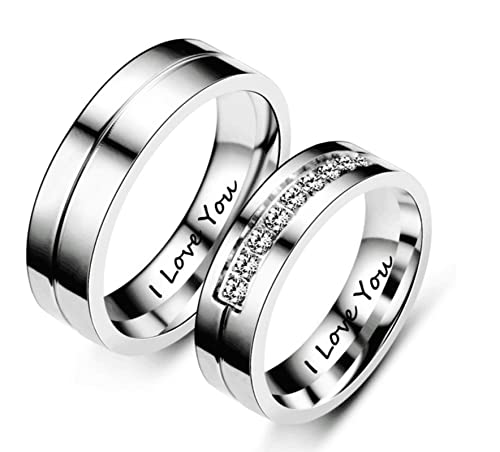 AMDXD Verlobungsringe 2er Set, 6MM Ringe Set mit Zirkonia Ewigkeitsring, Silber, Damen 49 (15.6) & Herren 67 (21.3) von AMDXD
