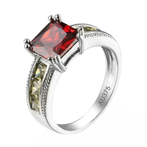 AMDXD Weiß Gold 375 9K Trauringe, Elegant Freundschaftsringe mit Labor Erstellt Rubin Rot, Peridot Verlobungsring Au375 Gold, Echtgold Schmuck, Gr.47 (15.0) von AMDXD