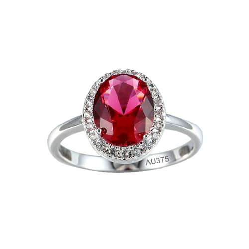 AMDXD Weiß Gold 9K 375 Freundschaftsringe, Labor Erstellt Rubin Elegant Solitärring Rot, Moissanit Ring Au375 Gold, Echte Goldschmuck, Gr.54 (17.2) von AMDXD