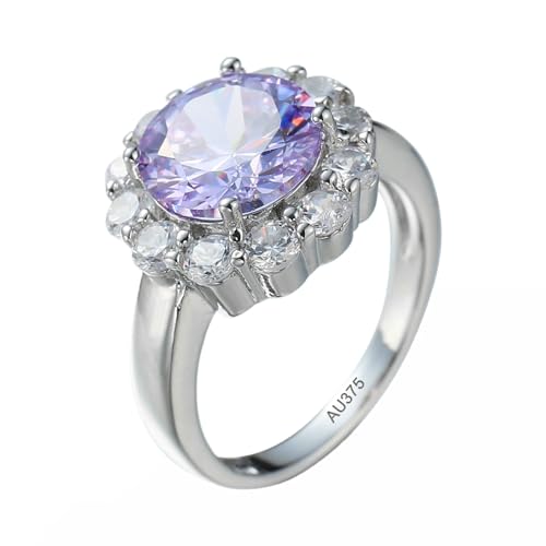 AMDXD Weiß Gold 9K Hochzeitsring, Blume Verlobungsring mit Amethyst Lila, Eheringe Au375 Gold, Echt Goldschmuck, Gr.57 (18.1) von AMDXD