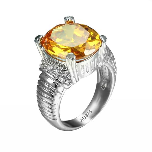 AMDXD Weiß Gold Au375 9K Pärchen Ringe, Citrin Solitär Ring Hochzeitsring Gelb, Moissanit Ring Gold 375, Echtschmuck, Gr.66 (21.0) von AMDXD