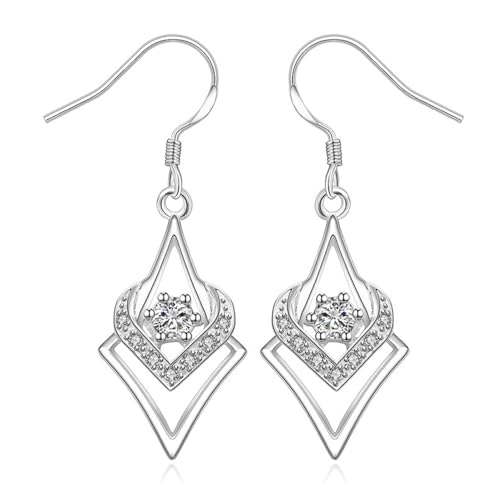 AMDXD Weißgold 14 Karat 585 Damenohrringe Echte Goldschmuck, Geometrisch Ohrhänger mit Labor Erstellt Diamant, 14K Gold Ohrringe von AMDXD