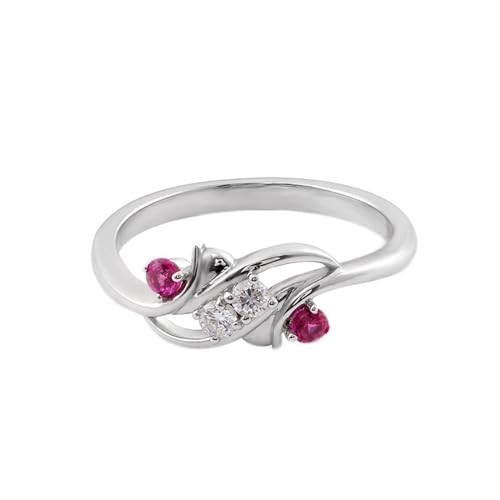 AMDXD Weißgold 14 Karat 585 Ring, Blatt Freundschaftsringe mit Rote Korunde Rot Oval Form, Moissanit Pärchen Ringe 14K Gold Verlobungsring Damen Echt Schmuck von AMDXD