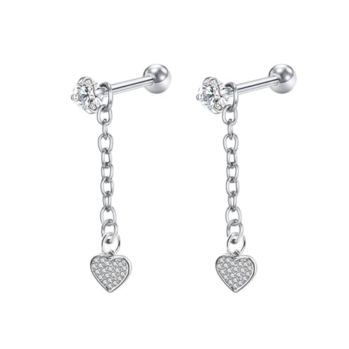 AMDXD Weißgold 14 Karat Au585 Ohrstecker Frauen Echter Schmuck, Kette Herz Ohrhänger mit Moissanit, 14K Gold Moissanit Ohrstecker Damen von AMDXD