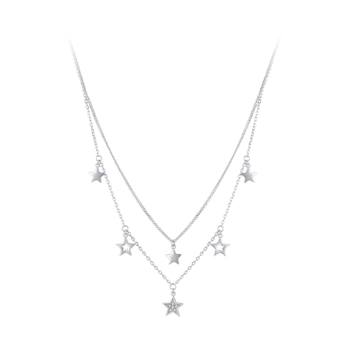 AMDXD Weißgold 375 9K Halskette für Damen Echt, Anhänger Damenkette 2 Geschichtet Stern mit Moissanit Rundschliff Weiß, Kette Frauen Au375 Gold, 40+5CM AMDXD Weißgold 375 9K Halskette für Damen Echt, Anhänger Damenkette 2 Geschichtet Stern mit Moissanit Rundschliff Weiß, Kette Frauen Au375 Gold, 40+5CM von AMDXD