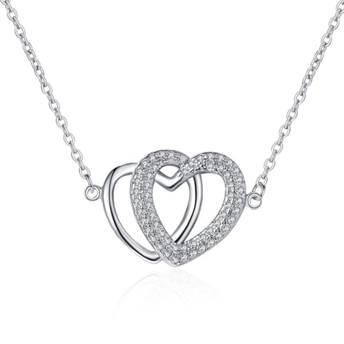 AMDXD Weißgold 585 14 Karat Halsketten Damen Echt Gold, Doppelt Herz Ketten für Frauen mit Diamant, 14K Gold Damenkette, 45+5cm AMDXD Weißgold 585 14 Karat Halsketten Damen Echt Gold, Doppelt Herz Ketten für Frauen mit Diamant, 14K Gold Damenkette, 45+5cm von AMDXD