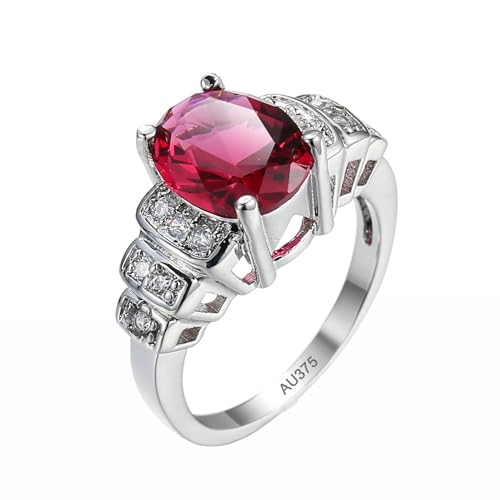 AMDXD Weißgold 9 Karat 375 Partnerringe, Simple Elegant Ring Freundschaftsringe mit Labor Erstellt Turmalin Rosa, Moissanit Trauringe 9K Gold, Echt Schmuck, Gr.57 (18.1) von AMDXD