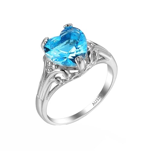 AMDXD Weißgold 9K Pärchen Ringe, Topas Klassisch Hochzeitsring Meeresblau, Verlobungsring Au375 Gold, Echt Schmuck, Gr.47 (15.0) von AMDXD