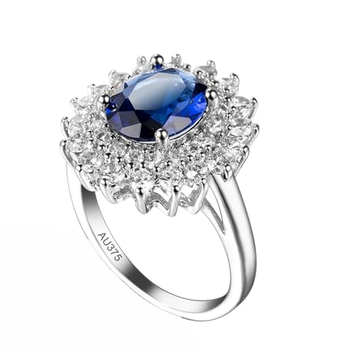 AMDXD Weißgold Au375 9 Karat Freundschaftsringe, Labor Erstellt Saphir Blume Solitärring Blau, Moissanit Hochzeitsring 9K Gold, Echtgold Schmuck, Gr.57 (18.1) von AMDXD