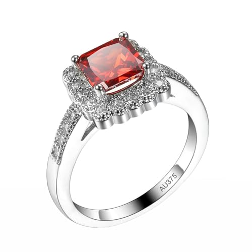 AMDXD Weißgold Au375 9K Solitärring, Elegant Pärchen Ringe mit Labor Erstellt Rubin Rot, Moissanit Trauringe Gold 375, Echte Goldschmuck, Gr.53 (16.9) von AMDXD