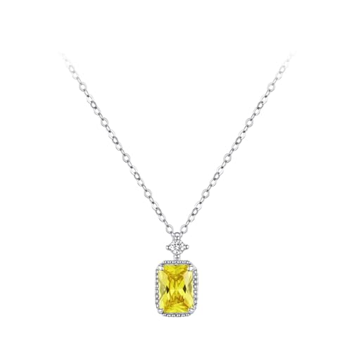 AMDXD Weißgold Au750 Damen Kette Hochzeit, Klassiker Anhänger Damenkette mit Citrin Smaragdschliff Gelb, Echtgold Schmuck Halskette Frauen mit Moissanit 18K, 40+5CM von AMDXD