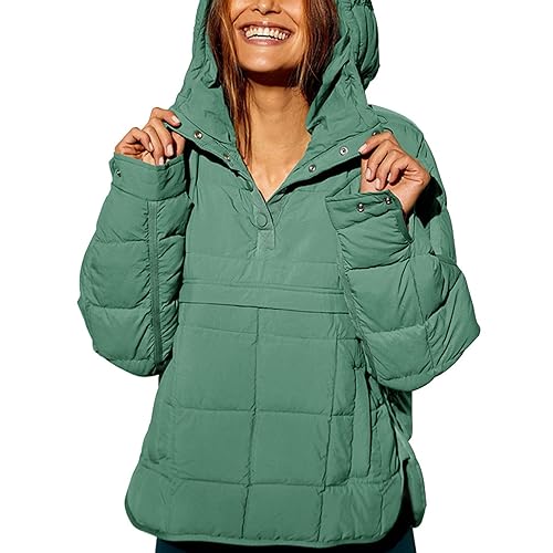 AMEBELLE Damen Oversized Hooded Puffer Jacket Quilted Lightweight Winter Warm Pullover Padded Hoodies Coat, Grün , XL von AMEBELLE