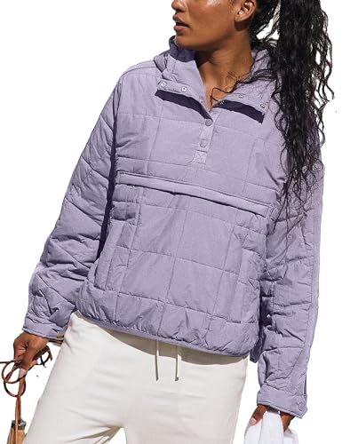 AMEBELLE Damen Oversized Hooded Puffer Jacket Quilted Lightweight Winter Warm Pullover Padded Hoodies Coat, Helles Violett, L von AMEBELLE