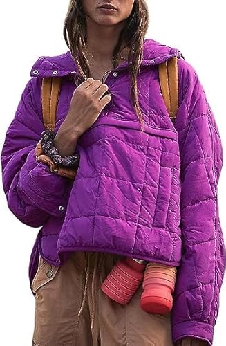 AMEBELLE Damen Oversized Hooded Puffer Jacket Quilted Lightweight Winter Warm Pullover Padded Hoodies Coat, Violet, XL von AMEBELLE